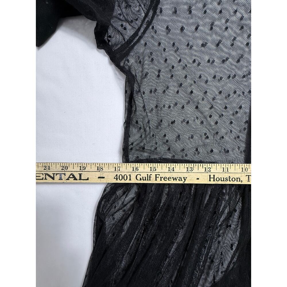 Forever 21 black sheer mesh dress Sz XL (junior) long sleeves black polka-dot - Picture 7 of 8